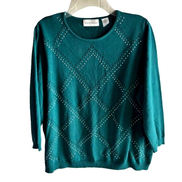 Alfred Dunner Woman's XL Silver/Blk Embellished Sweater Knit Festive Top #W - Picture 2 of 6